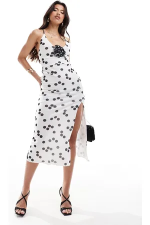ASOS Strappy midi dress with contrast corsage in polka dot