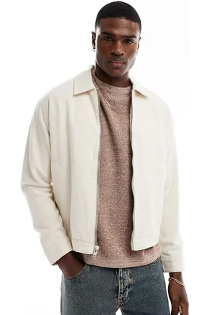 Abercrombie & Fitch Lightweight linen zip front harrington jacket in beige