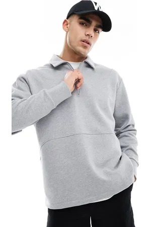 ASOS Heavyweight oversized quarter zip polo sweatshirt in marl