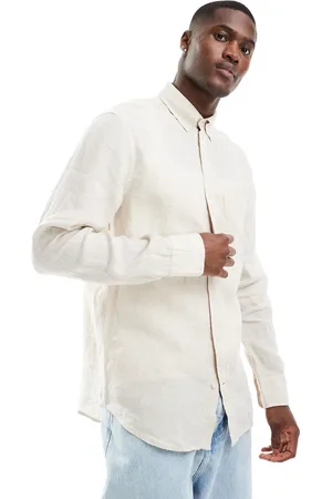 GANT Logo linen houndstooth shirt in beige