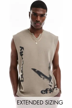 ASOS Relaxed tank vest with henley neck in print wash fabric