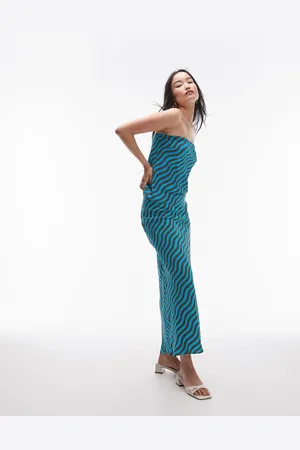 Topshop Co-ord wiggle stripe maxi skirt in turquoise and brown