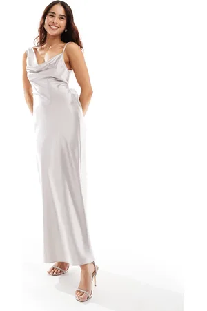 Miss Selfridge Satin asym cowl maxi dress in silver