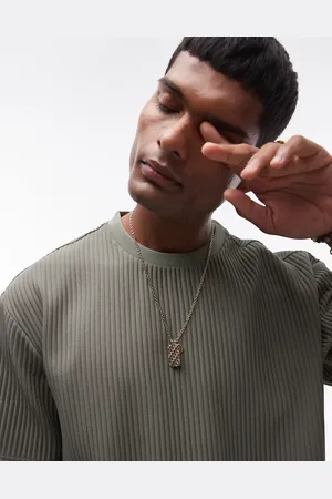 Topman Oversized fit plisse t-shirt in khaki