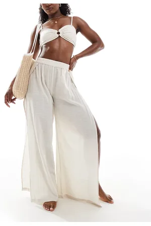 Pieces® Cotton beach trouser co-ord in cream