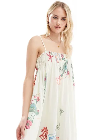 ASOS Tall trapeze beach dress in postcard print