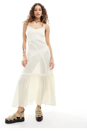 COLLUSION Beach maxi woven beach dress with seams in natural - STONE