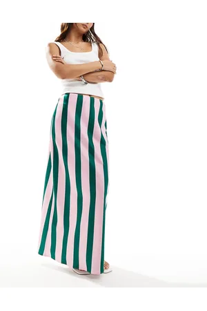 ASOS Satin bias maxi skirt in pink and green stripe