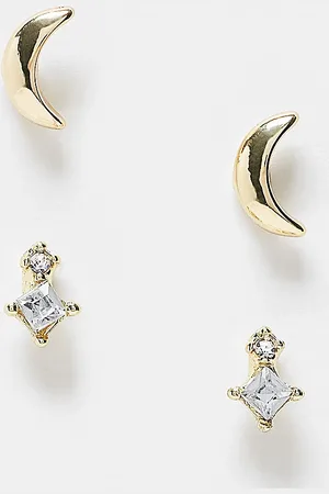 Pieces® Gem stud and half moon stud 2-pack earrings in