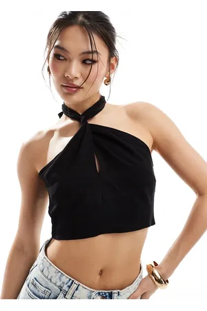 In The Style Halterneck wrap front crop top in