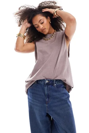 ASOS Washed oversized tank with drop arm hole in washed chocolate