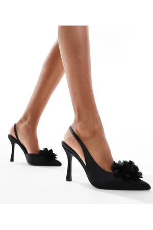 Glamorous Slingback heeled shoes with flower in black