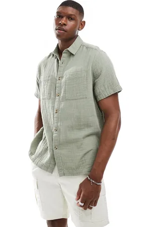 ASOS Short sleeve relaxed revere collar cheese cloth shirt in light khaki