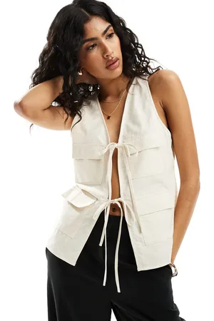 ASOS Tie waist linen waistcoat in natural