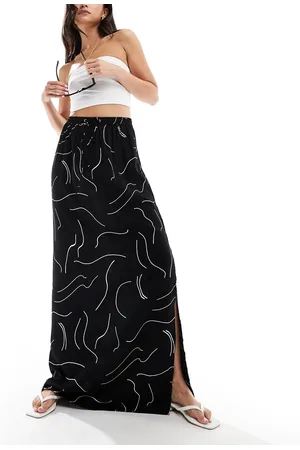 ASOS Tie waist maxi skirt in mono linear print