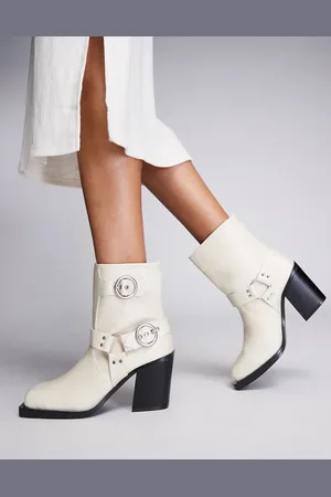 Public Desire Freak heeled ankle biker boot in cream
