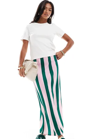 ASOS ASOS DESIGN Petite satin maxi bias skirt in pink and green stripe