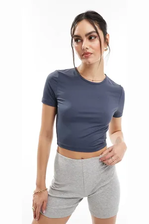 Threadbare Maddy super stretch crop tee in charcoal