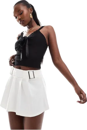 Kaiia Satin trim mesh tie front cami top in