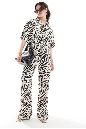 ASOS Low rise textured co-ord trousers in linen look in zebra print