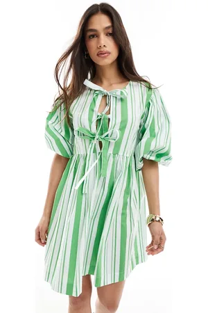 ASOS Bow tie front mini smock dress in apple stripe