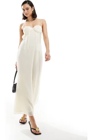 ASOS Cupped panelled chiffon midi pencil dress with cut out detail in ivory