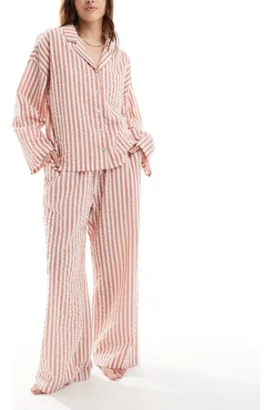 Lindex Seersucker pyjama top in coral stripe