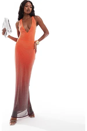 ASOS Hotfix embellished maxi dress with lace up back in ombre print
