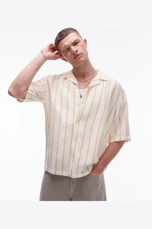 Topman Short sleeve linen blend stripe shirt in stone
