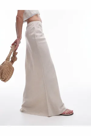 Topshop Linen bias midi skirt in natural