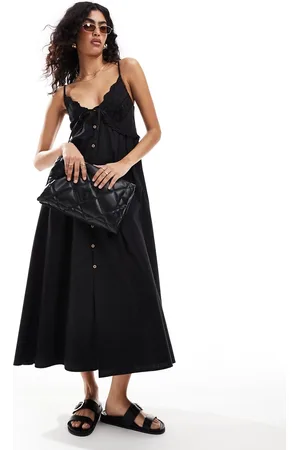 Miss Selfridge Trim detail button through maxi slip dress in