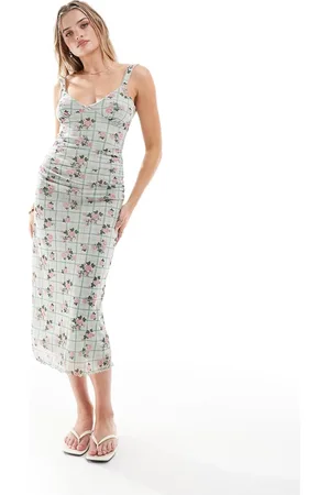 ASOS Powermesh strappy midi tea dress with bust seams in floral print