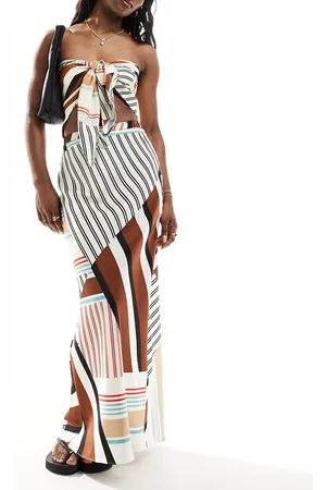 ASOS Satin bias tie waist maxi skirt in stripe print