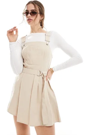 ASOS Dungaree playsuit with box pleat wrap skort in oatmeal