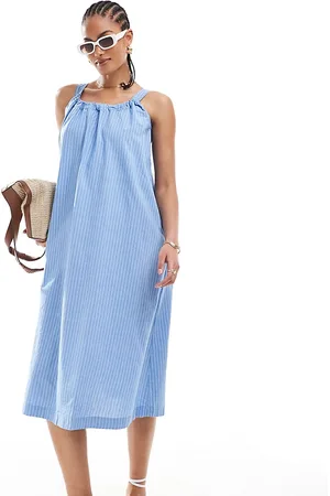 VERO MODA Cotton ruched neck maxi dress in stripe