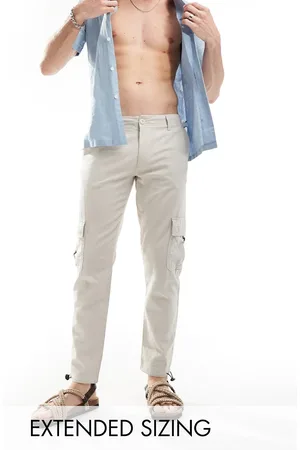 ASOS Tapered cargo linen trouser in washed stone