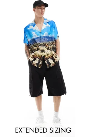 ASOS Relaxed deep revere satin shirt with scenic desert print
