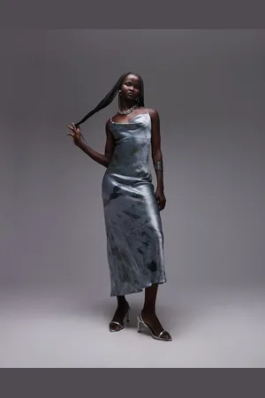 Topshop Cowl slip midi dress in mineral print