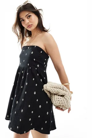 ONLY Cotton bandeau mini dress with leaf print in
