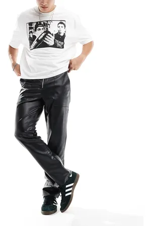 ASOS Straight leather look trouser in with front zip detail