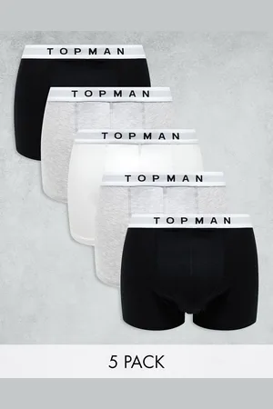 Topman 5 pack trunks in black, grey marl and white with white waistbands
