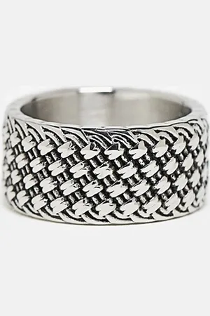 ASOS Waterproof stainless steel band ring with texture in burnished