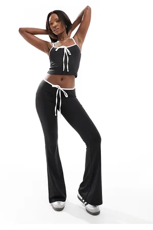 Edikted V waist flare trousers in monochrome with bow detail co-ord