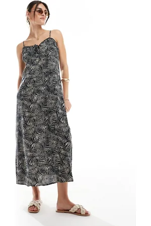 ONLY Midi strap dress in leaf print