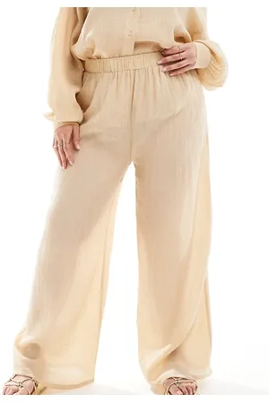 In The Style Crinkle wide leg trousers co-ord in camel