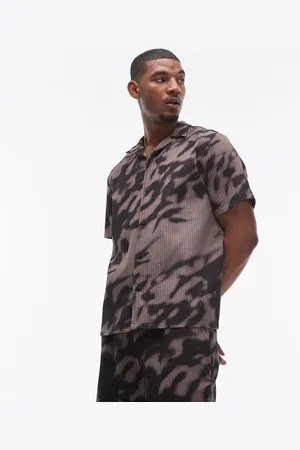 Topman Co-ord short sleeve blurred printed plisse shirt in