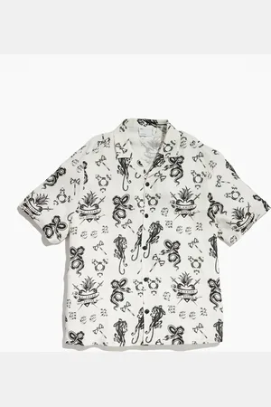 ASOS PRIDE genderless relaxed short sleeve revere shirt with print in white