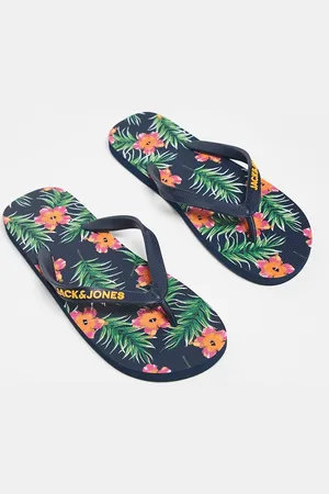 JACK & JONES Floral logo flip flops in