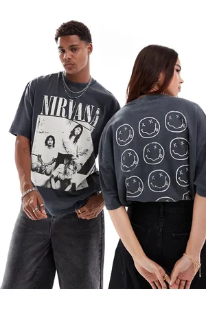 ASOS Unisex oversized t-shirt with Nirvana prints and embroidery in washed