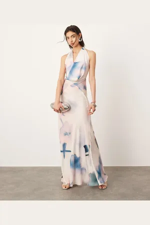 ASOS Sheer statement cowl neck maxi dress in blurred floral print